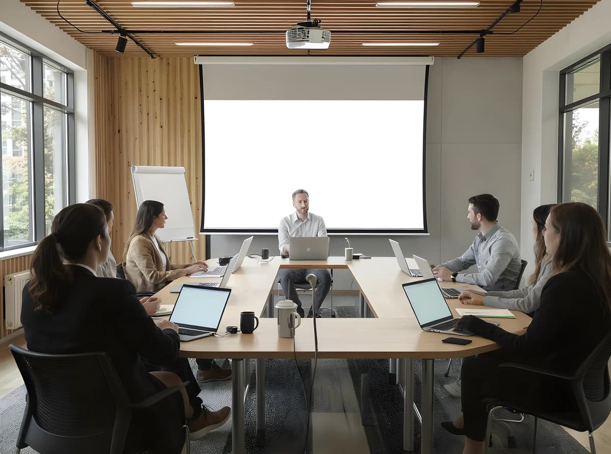 Équipe en formation autour d'un écran