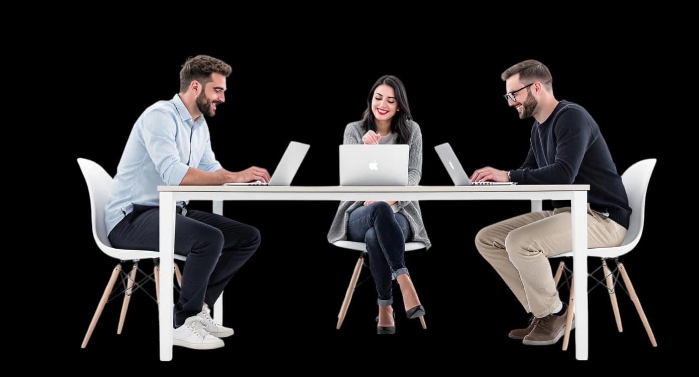 Équipe en formation autour d'ordinateurs portables